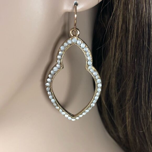 14k Gold Filled Wire White Crystal Lotus Earrings - Picture 1 of 8